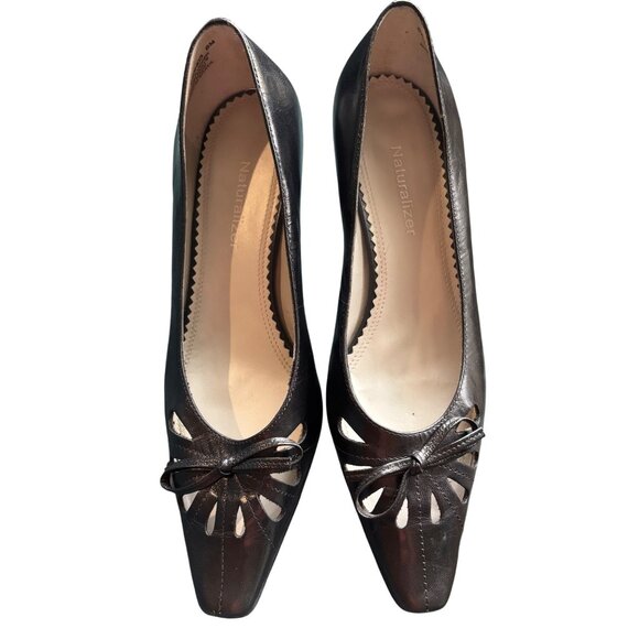 Naturalizer Womens Black Leather Cutout Bow Square Toe Pumps Size 6M - Picture 2 of 12